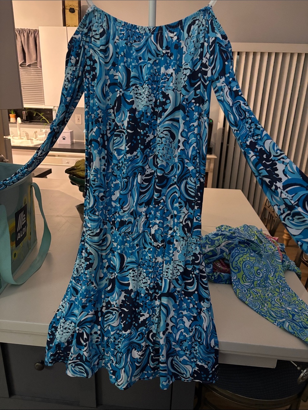Lilly Pulitzer Blue Swirl Off-Shoulder Women’s romper
